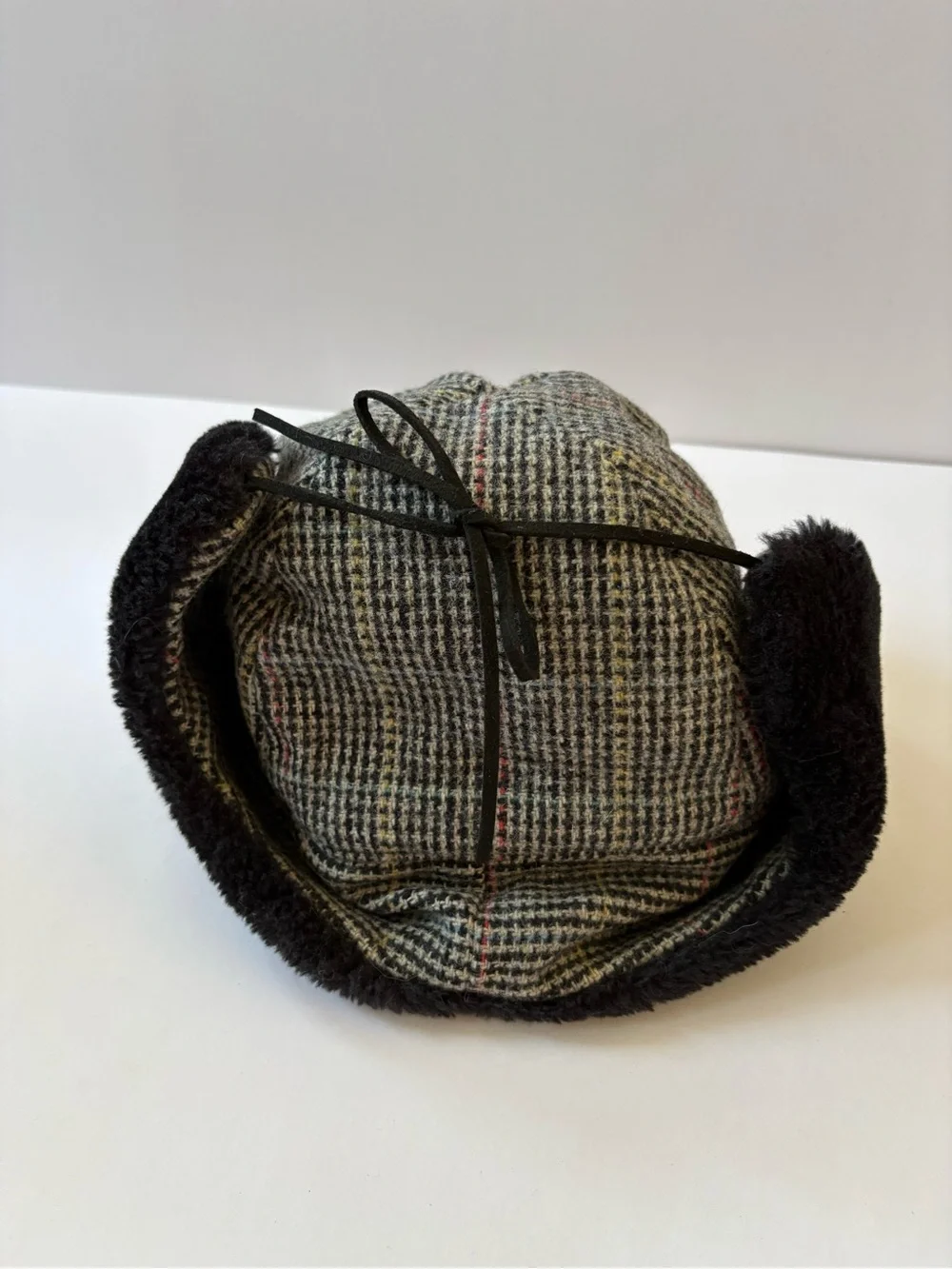 Weatherproof Wool Elmer Fudd Cap Hat L Black Grey Ear Flaps Trapper Houndstooth